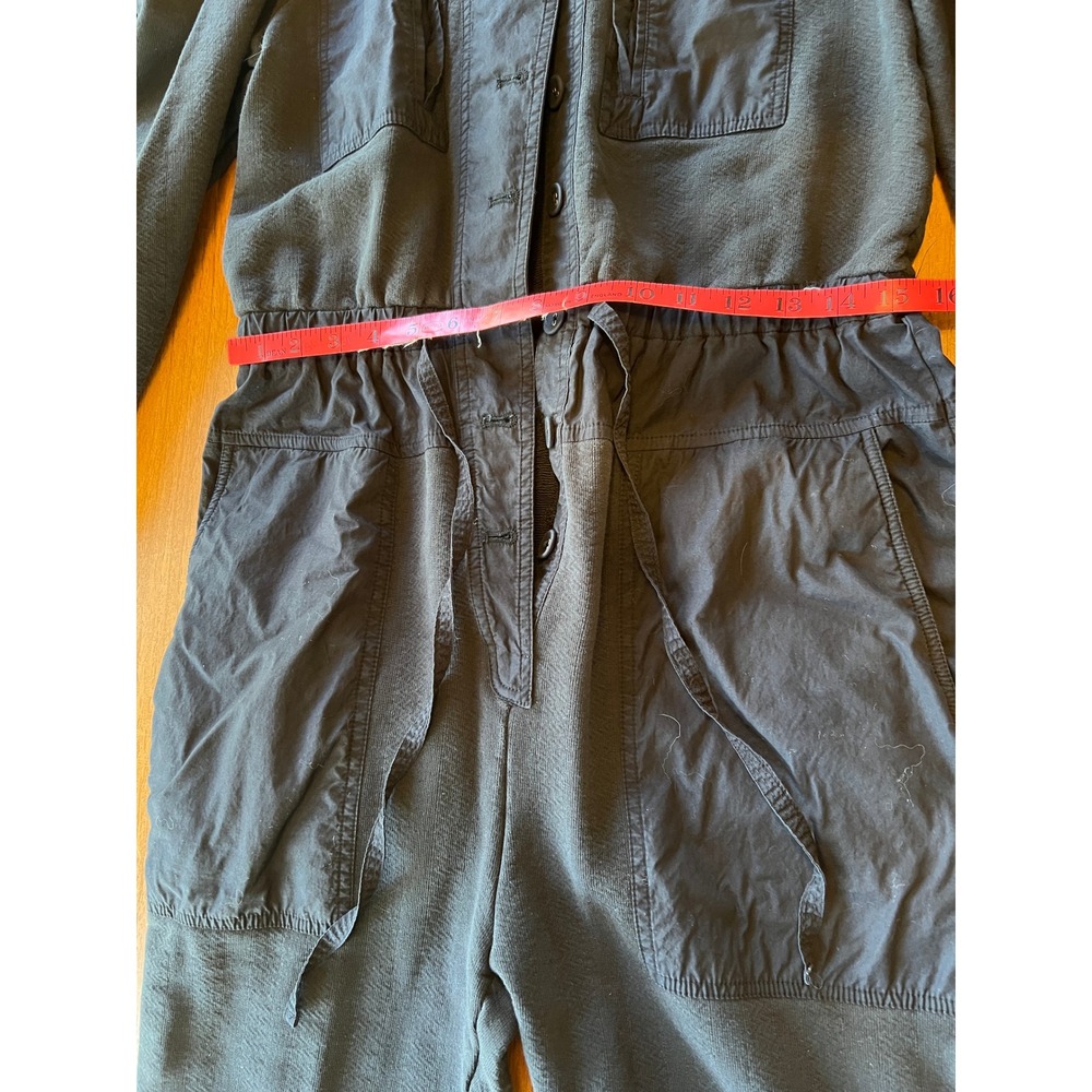 Ulla Johnson Black Mixed Media Puff Sleeve Utility Jumpsuit Elastic Waist - Picture 6 of 8